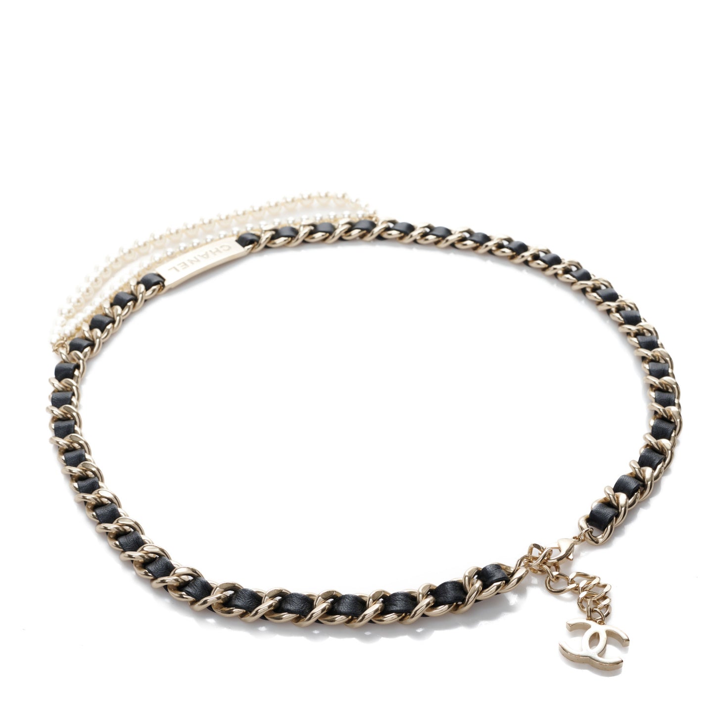Lambskin Pearl Crystal Sergeant Chanel Belt Black Gold