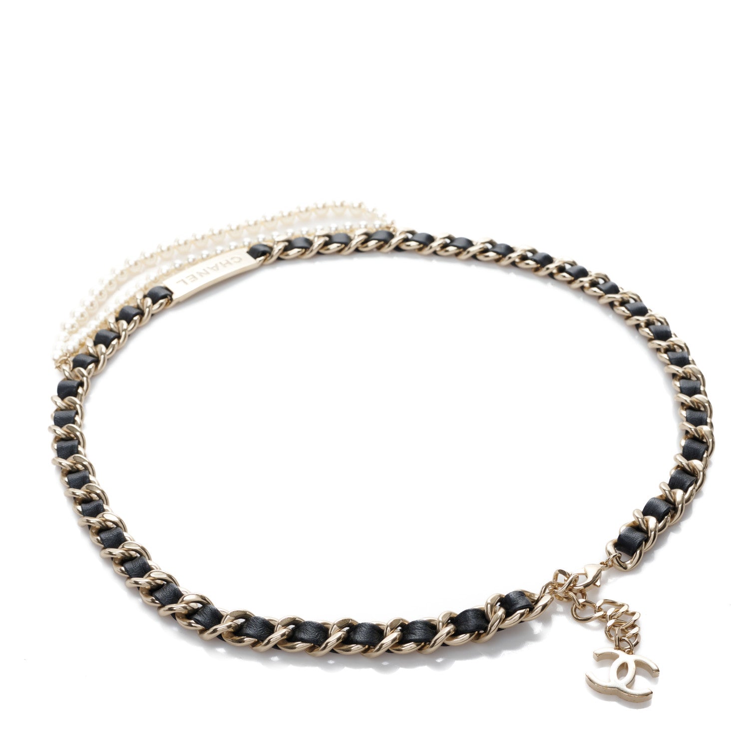 Chanel Lambskin Pearl Crystal Sergeant Chanel Belt Black Gold 2 of 3