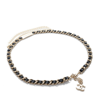 Chanel Lambskin Pearl Crystal Sergeant Chanel Belt Black Gold 2 of 3