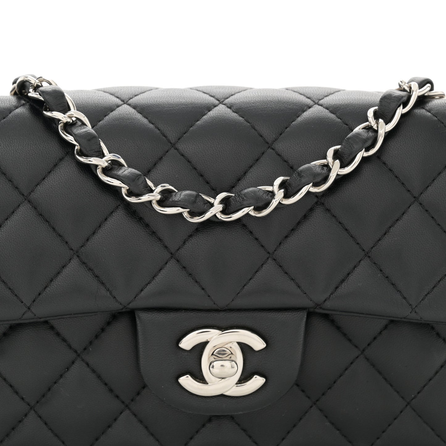 Lambskin Quilted Mini Rectangular Flap Black