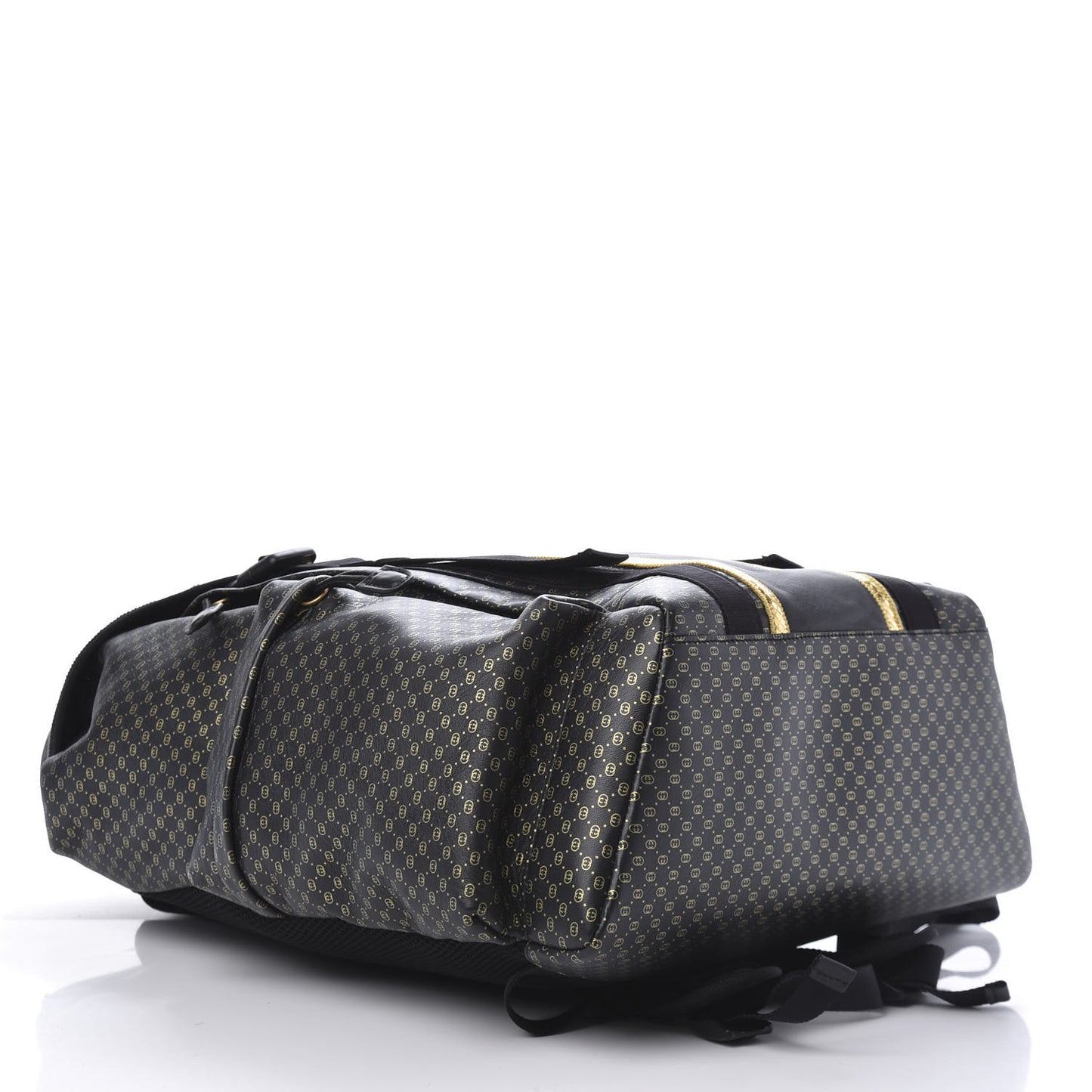 X DAPPER DAN Calfskin Laminated Ayers GG Micro Monogram Double Buckle Backpack Black Gold