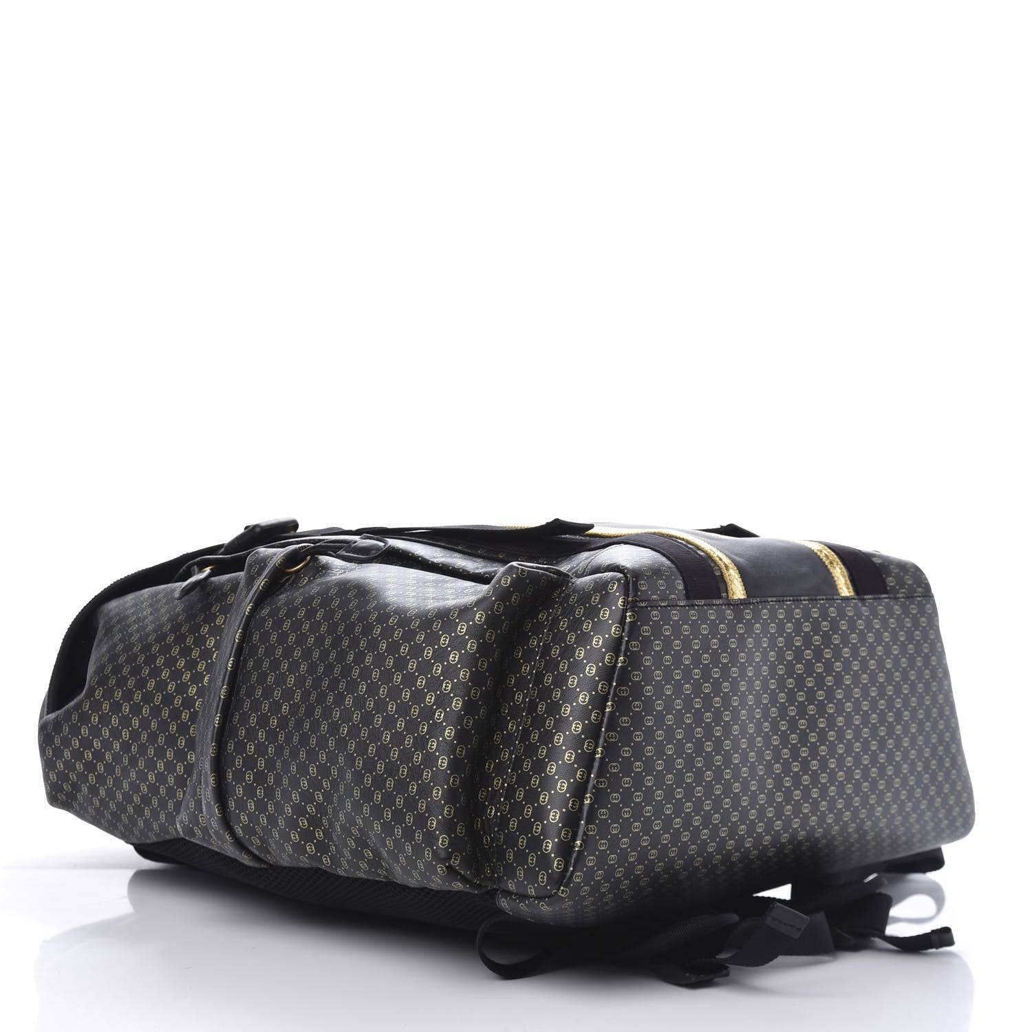 Gucci X DAPPER DAN Calfskin Laminated Ayers GG Micro Monogram Double Buckle Backpack Black Gold 3 of 19