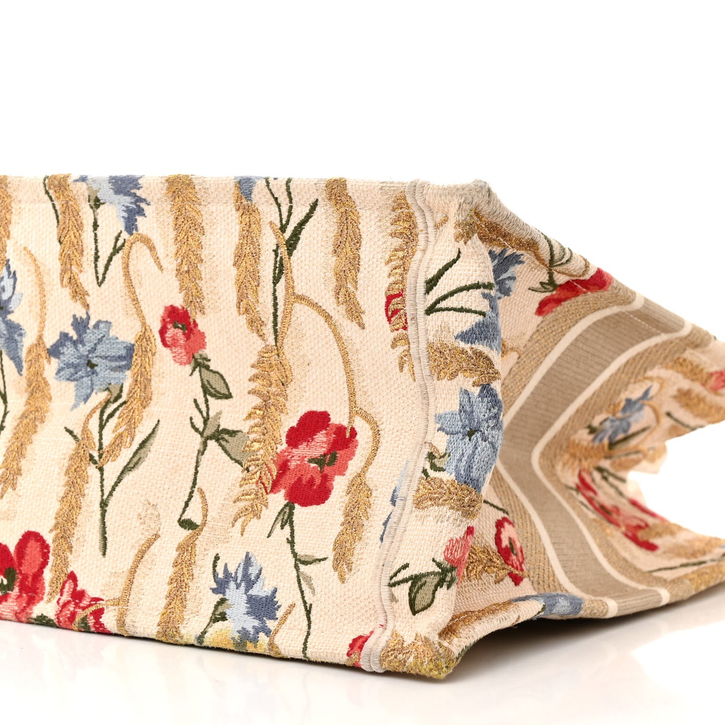 Canvas Embroidered Medium Hibiscus Book Tote Beige Multicolor