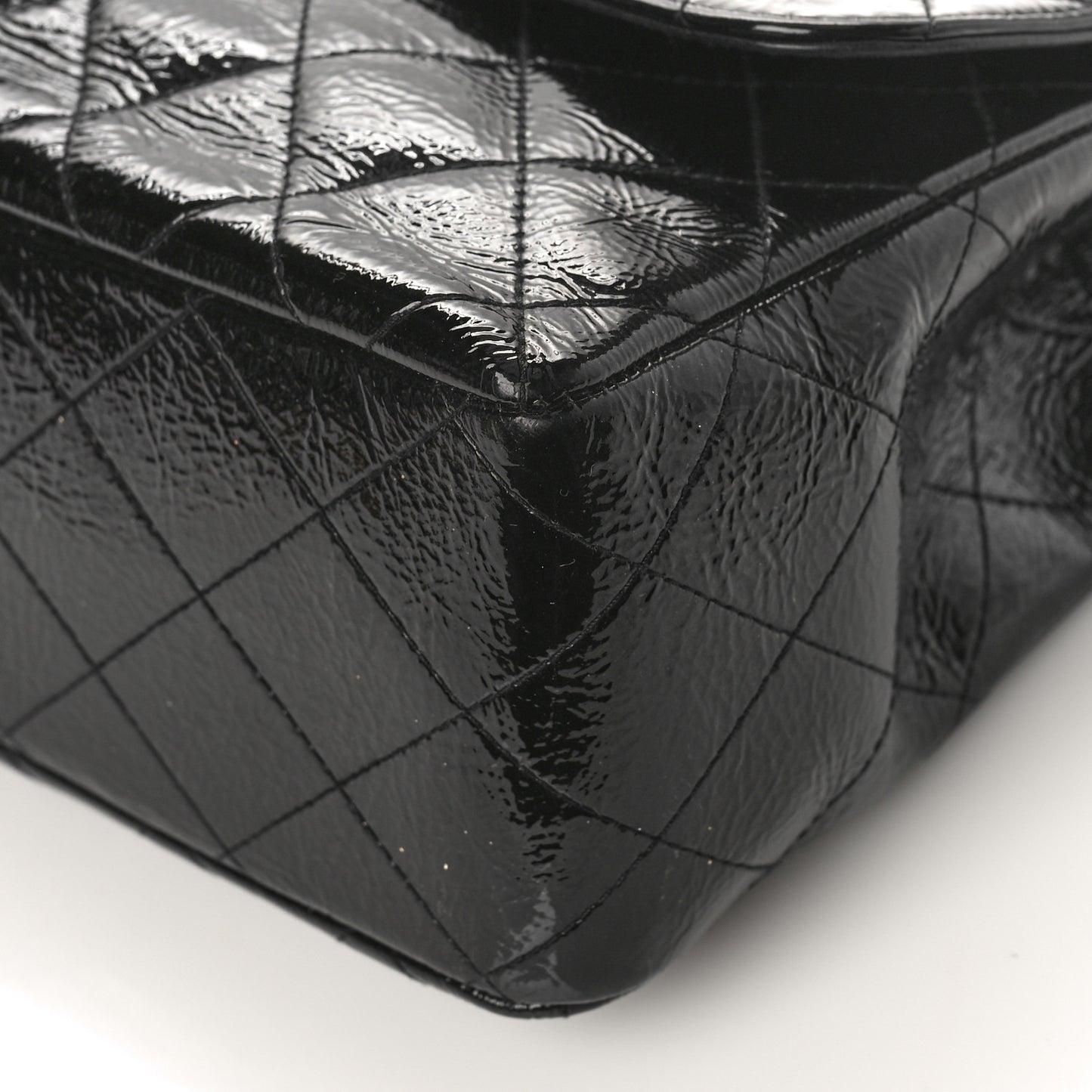 Distressed Patent Quilted Jumbo Single Flap Black