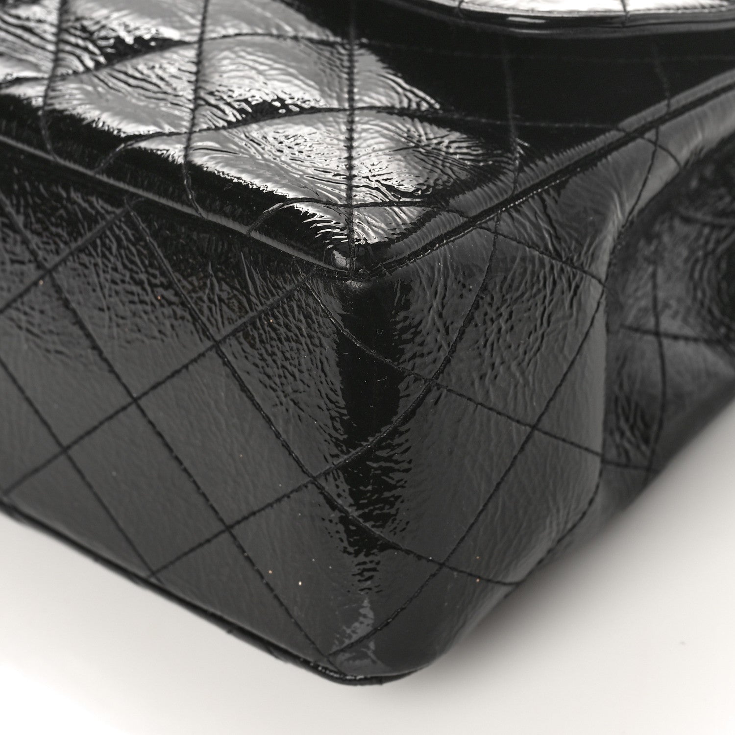 Chanel Distressed Patent Quilted Jumbo Single Flap Black 7 of 13