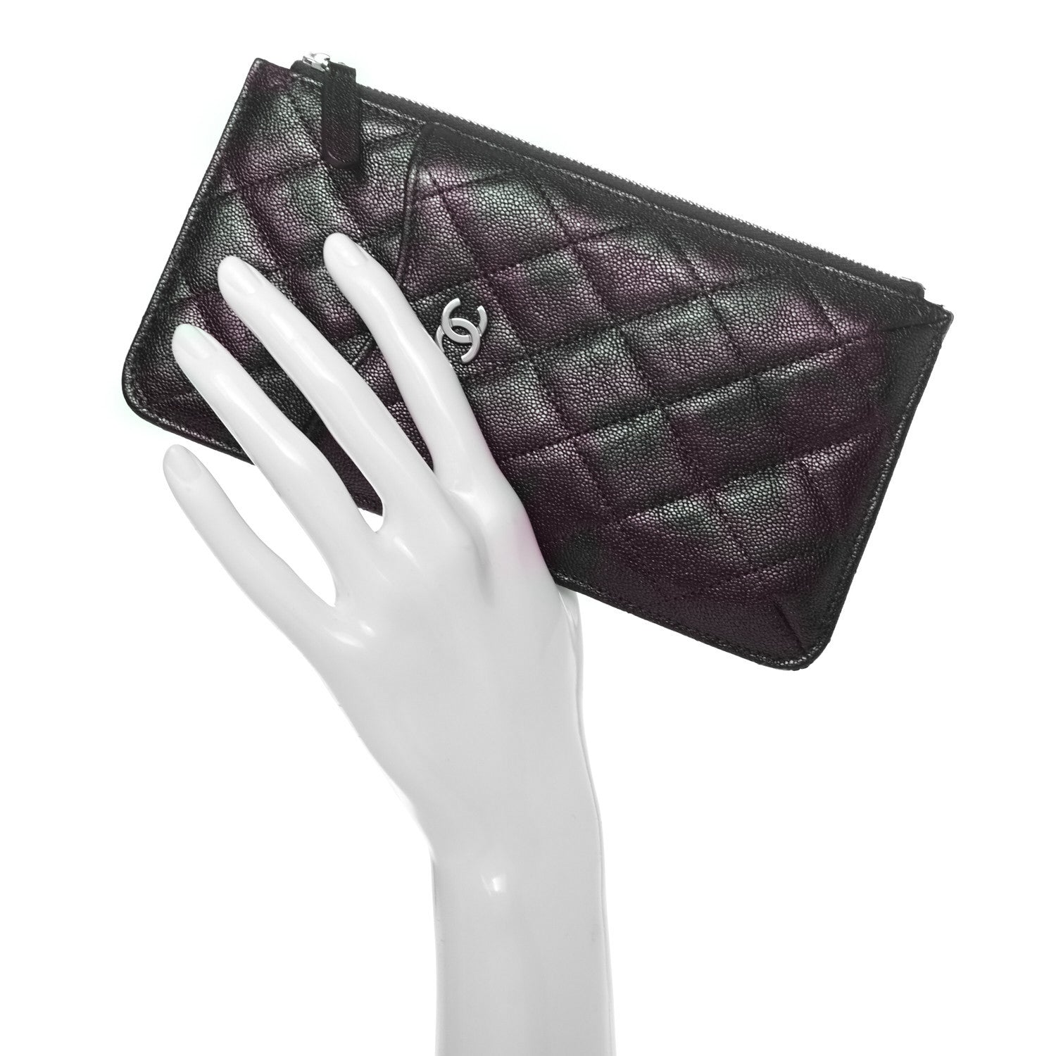 Chanel Iridescent Caviar Quilted Classic Flat Wallet Pouch Black 3 of 7