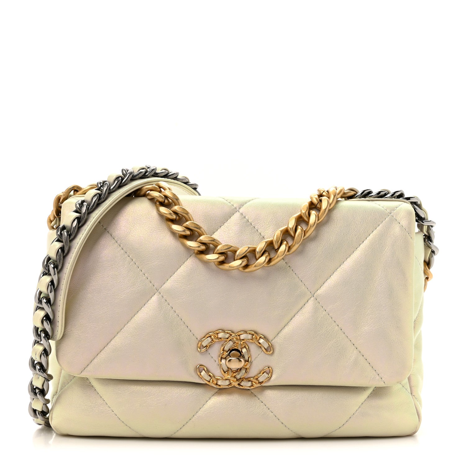 Chanel Iridescent Calfskin Quilted Medium Chanel 19 Flap White 1 of 14