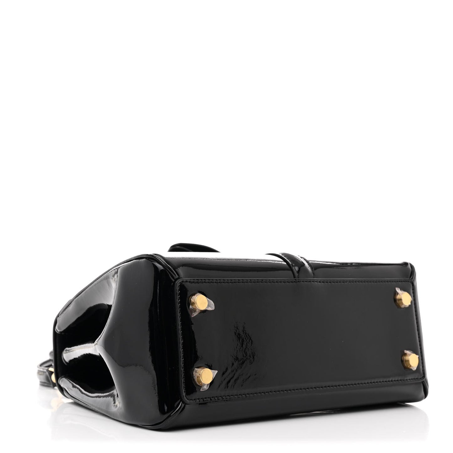 Patent Calfskin Small 16 Top Handle Bag Black