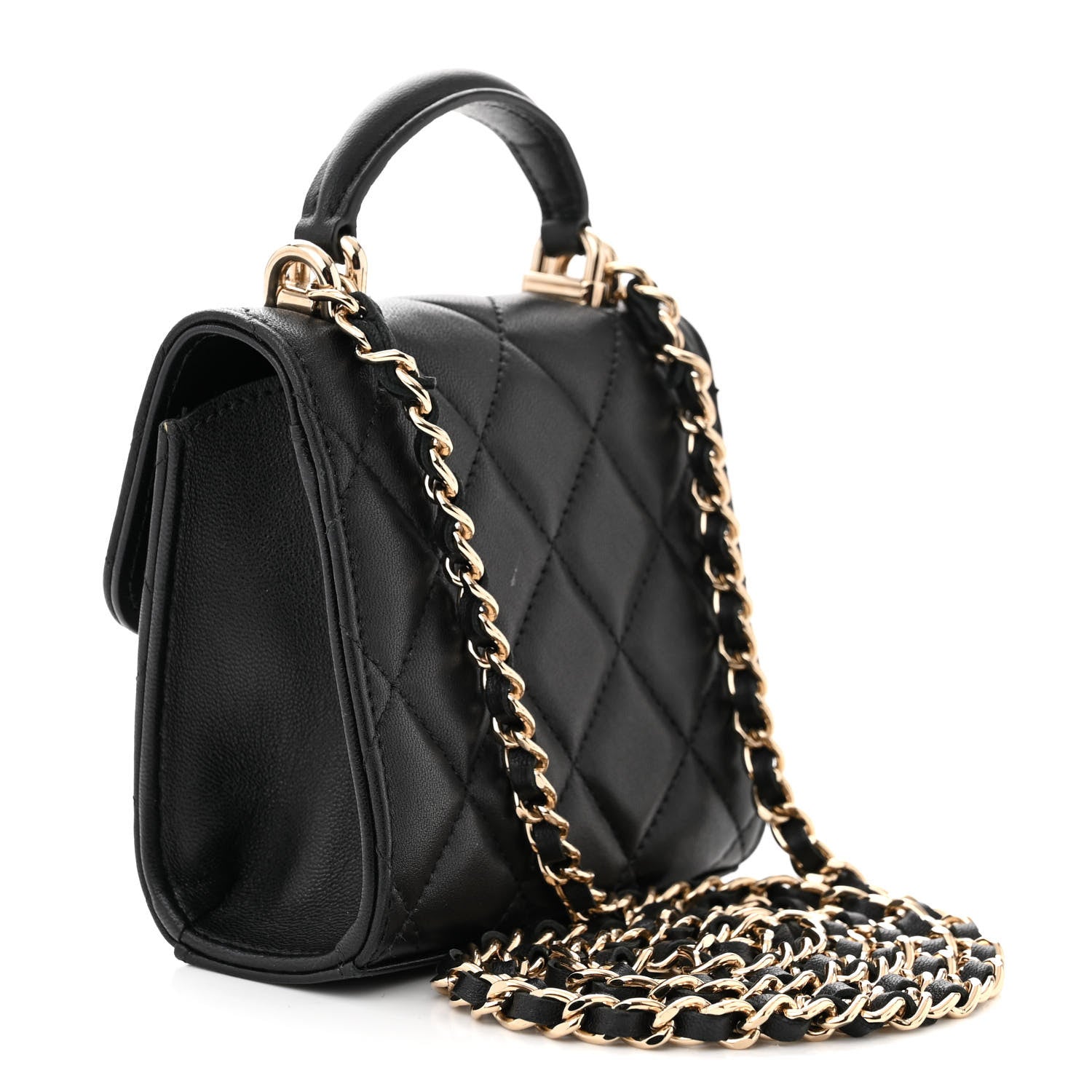 Chanel Lambskin Quilted Top Handle Flap Clutch With Chain Black 3 of 10