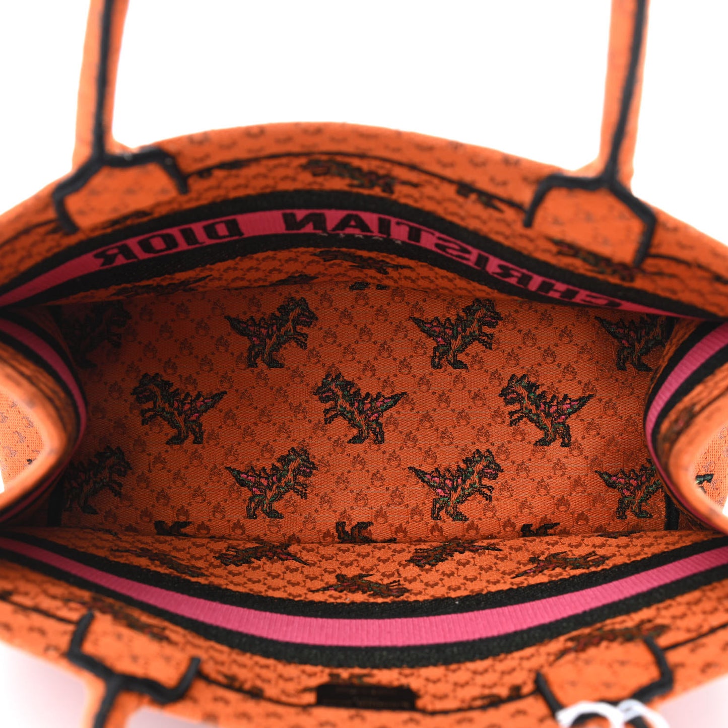 Canvas Embroidered Medium Dino Book Tote Orange Multicolor