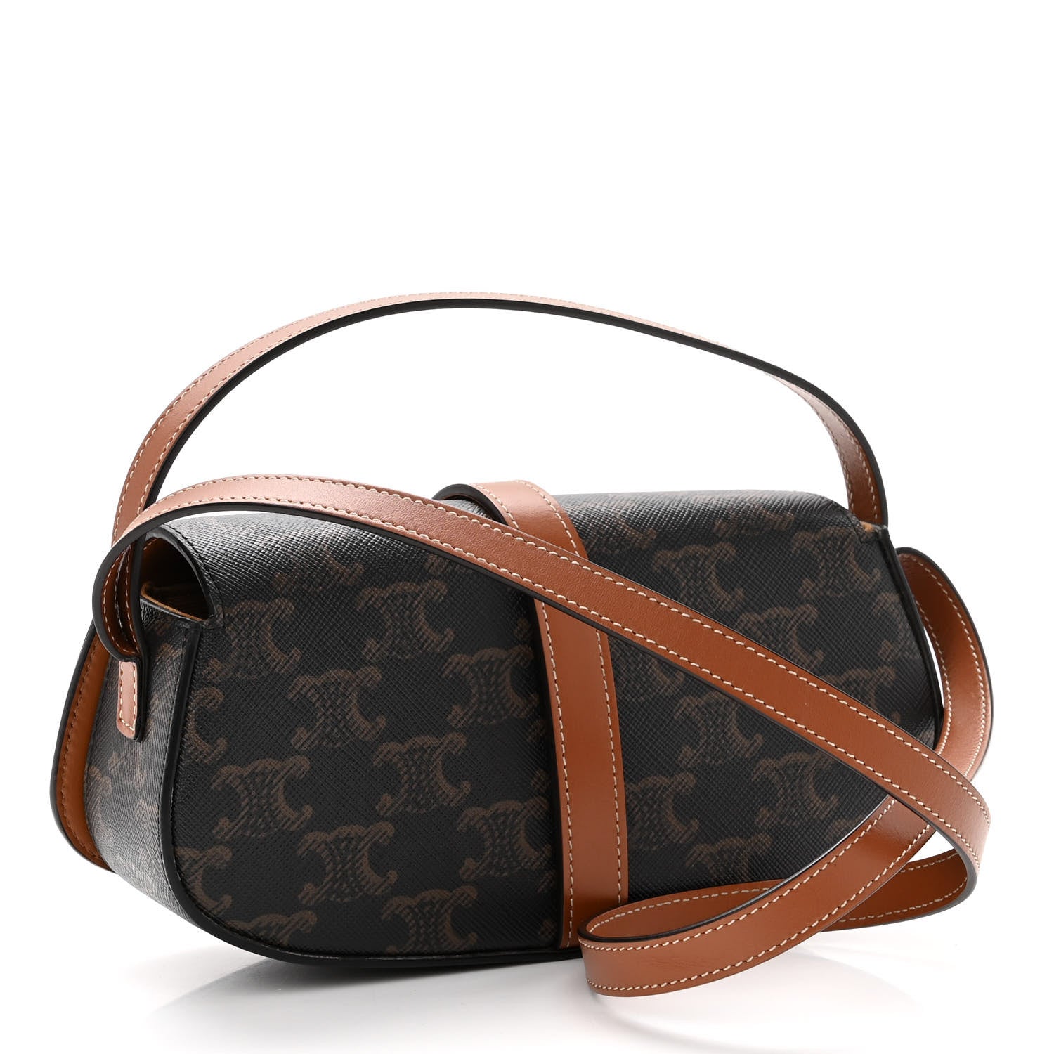 Celine Triomphe Canvas Calfskin Tabou Clutch on Strap Tan 3 of 9