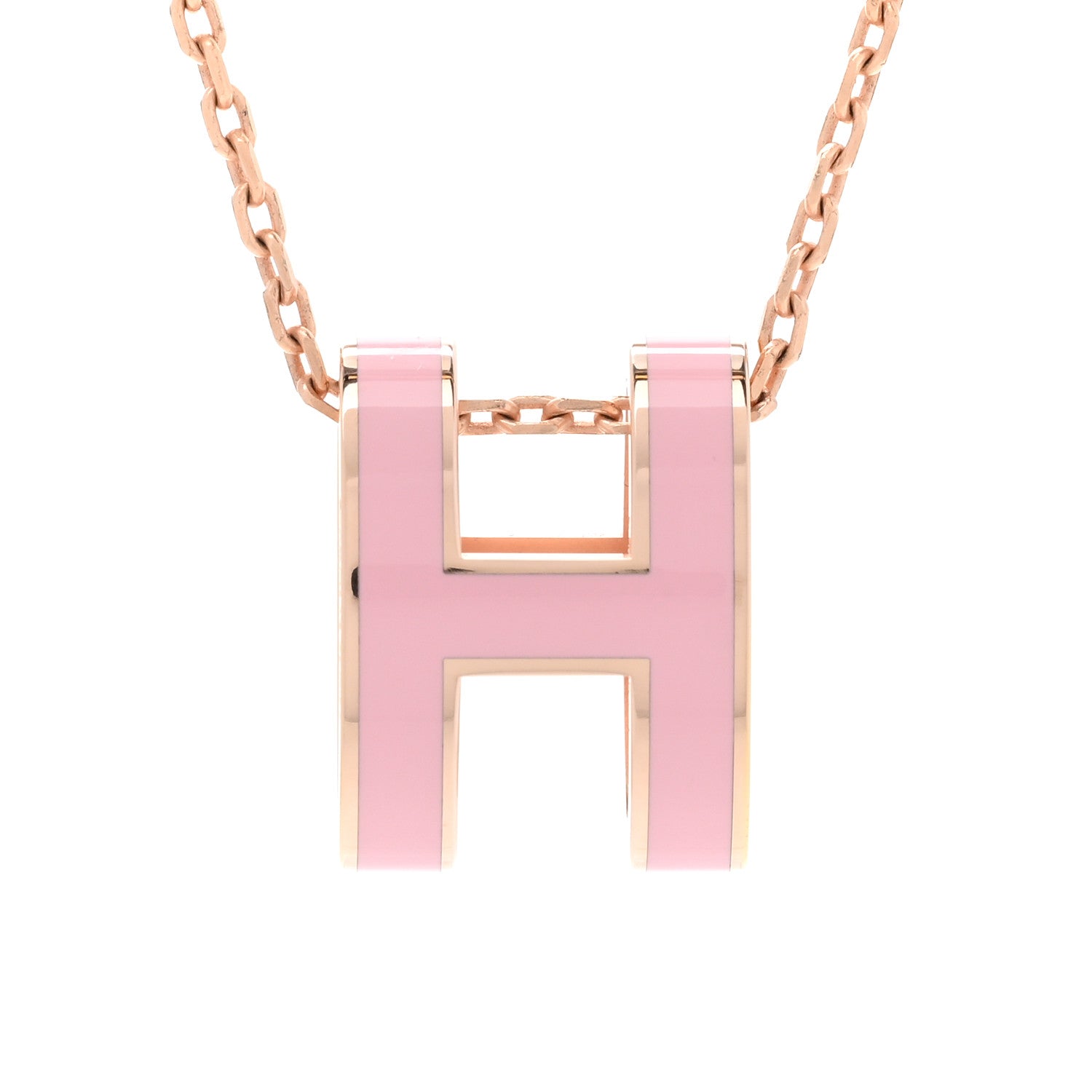 Hermes Lacquered Rose Gold Pop H Pendant Necklace Rose Dragee 4 of 8
