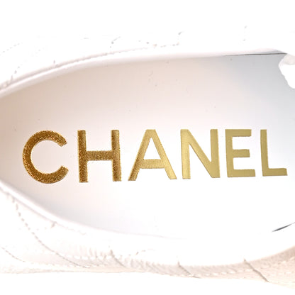 Chanel Crumpled Lambskin Patent Cap Toe CC Stitched Sneakers 38 White Black 9 of 10