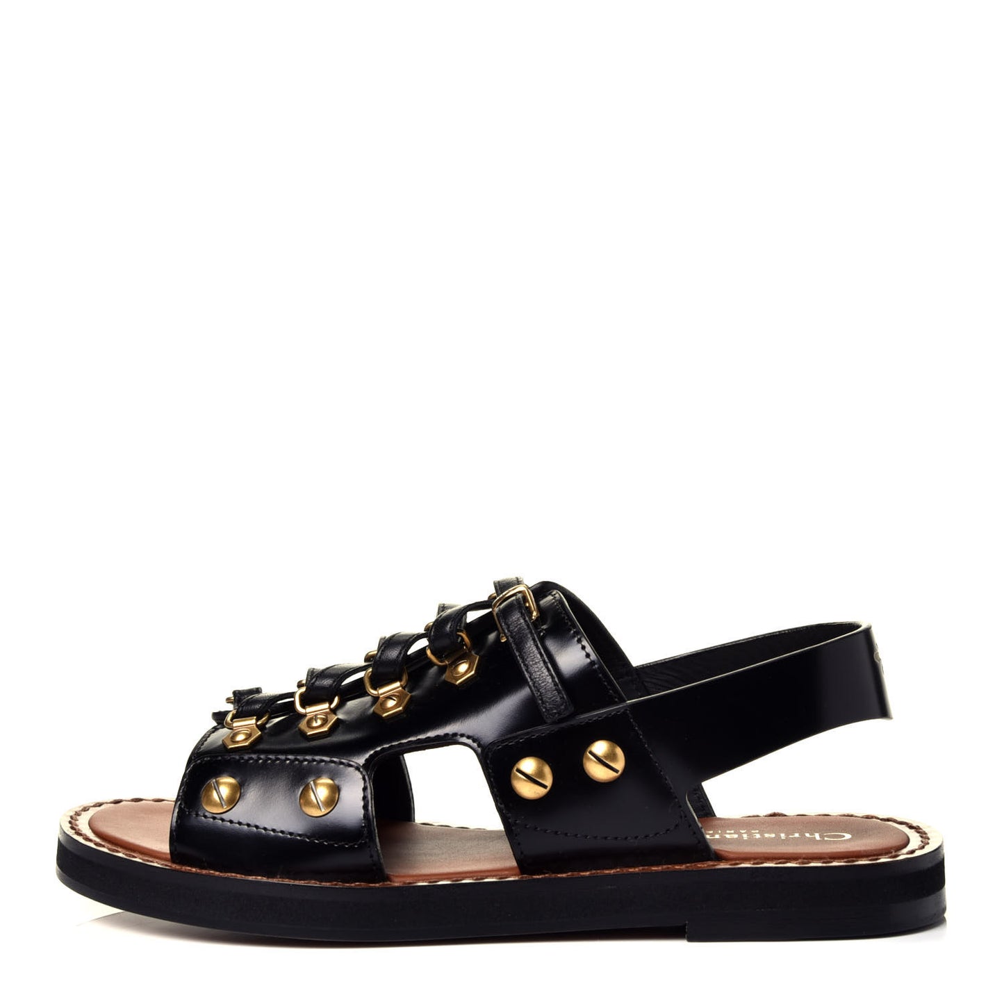 Calfskin D-Trap Flat Sandals 35.5 Black