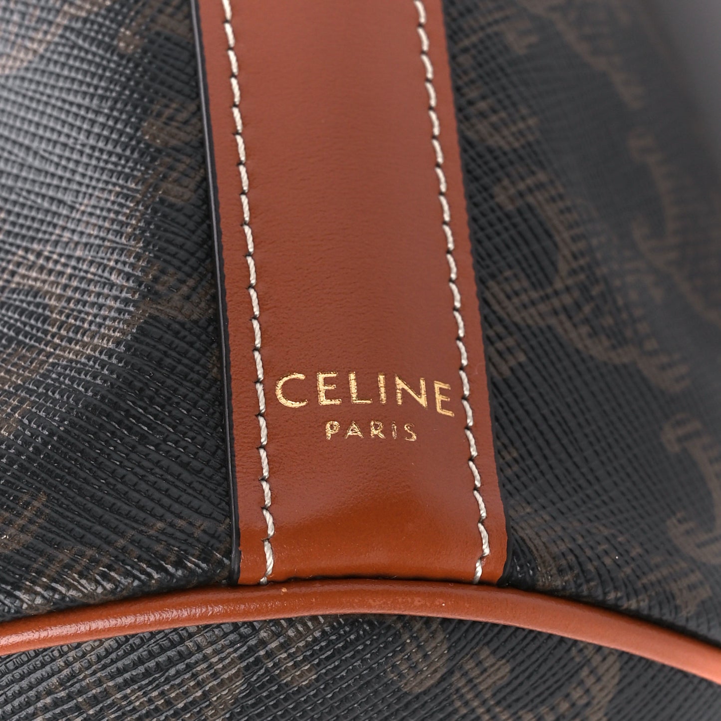 Triomphe Canvas Calfskin Small Drawstring Bucket Bag Tan