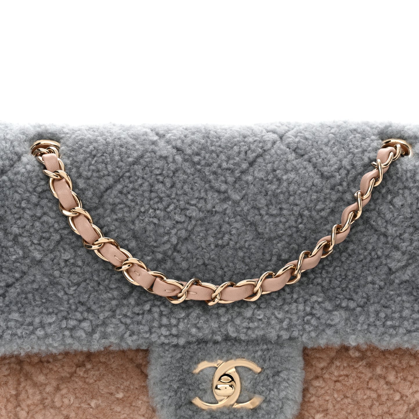 Shearling Sheepskin Single Flap Gray Pink Beige