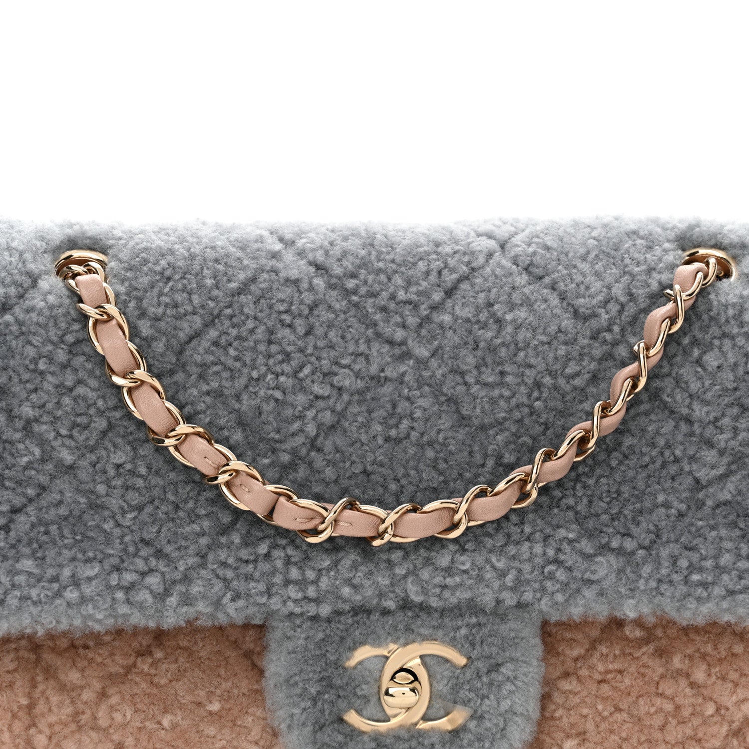 Chanel Shearling Sheepskin Single Flap Gray Pink Beige 8 of 10