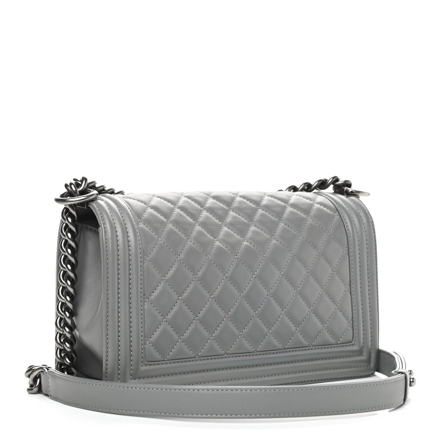 Lambskin Quilted Medium Boy Flap Grey