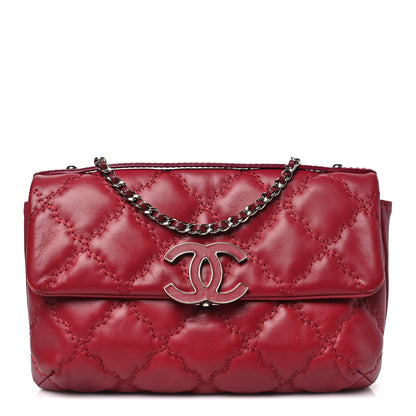 Chanel Calfskin Quilted Double Stitch Hamptons Clutch with Chain Red Red 1 of 12