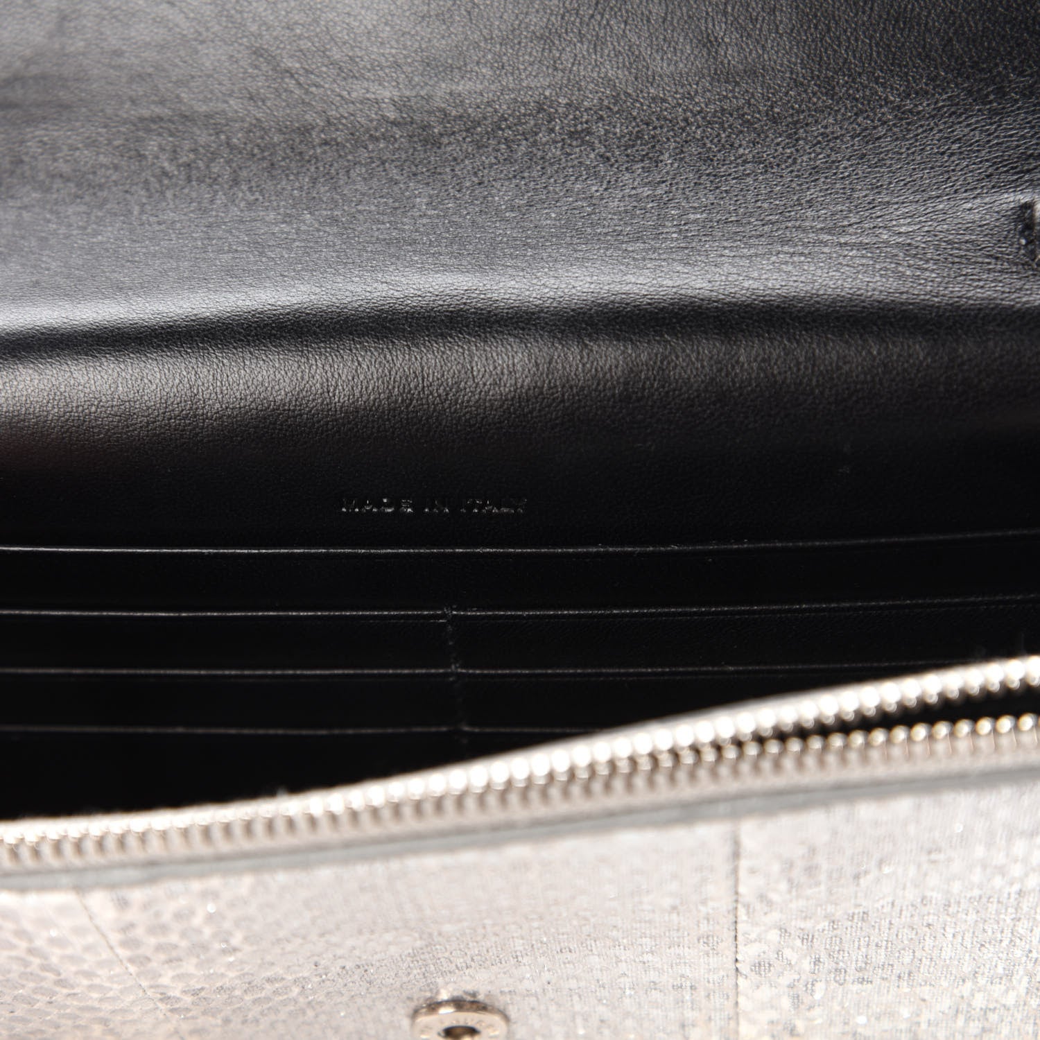 Saint Laurent Ayers Snakeskin Monogram Envelope Chain Wallet Silver Black 8 of 11