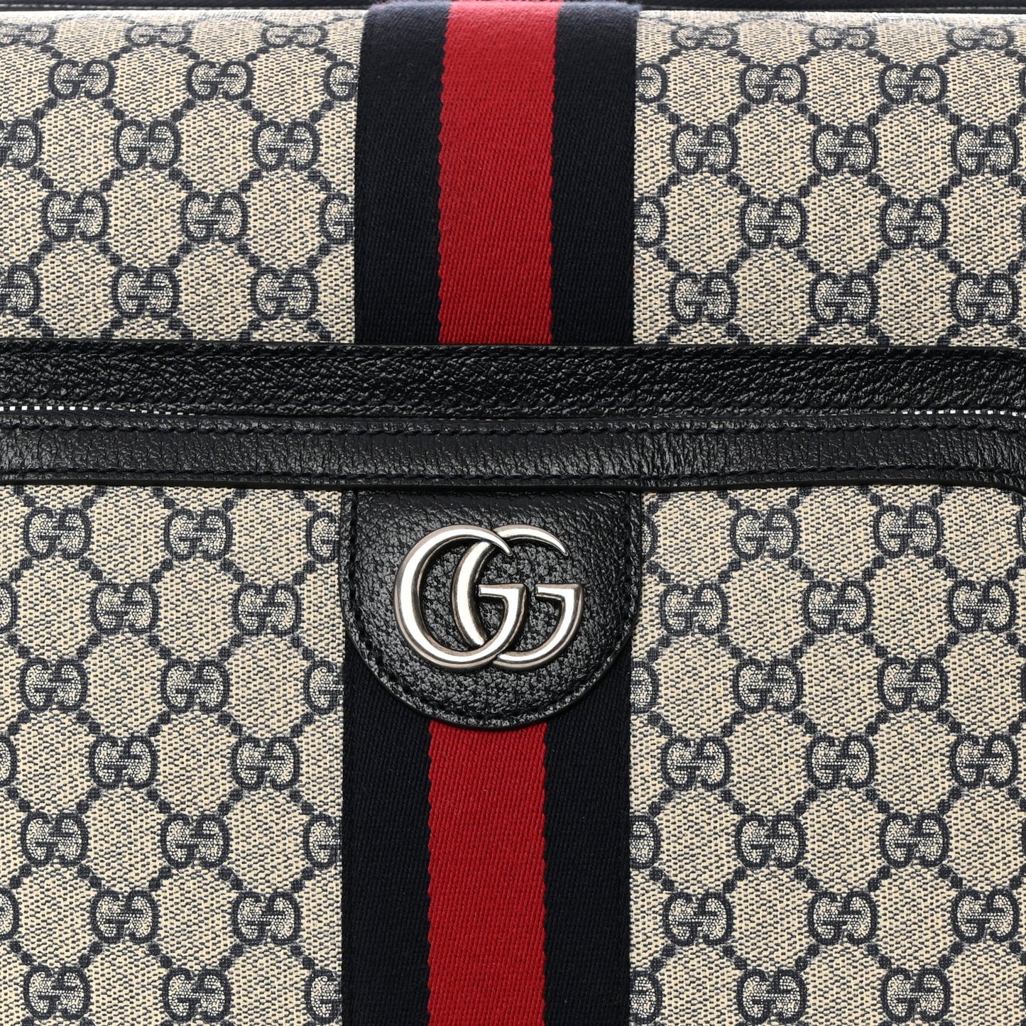 GG Supreme Monogram Textured Dollar Calfskin Web Small Savoy Cabin Trolley Beige Blue