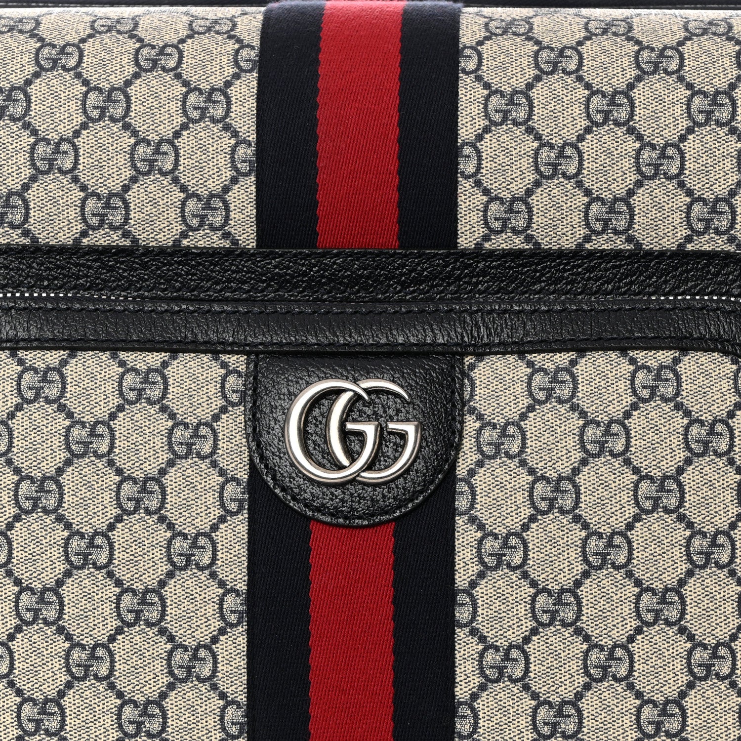 Gucci GG Supreme Monogram Textured Dollar Calfskin Web Small Savoy Cabin Trolley Beige Blue 8 of 12