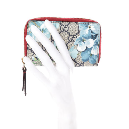 Gucci GG Supreme Monogram Blooms Zip Around Card Case Wallet Beige Blue Navy Hibiscus Red 2 of 7