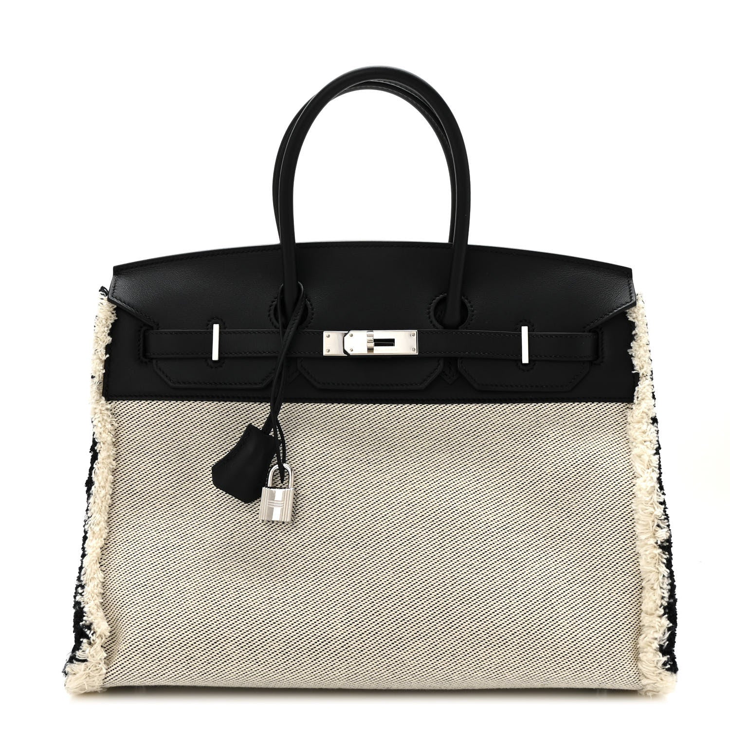 Hermes Swift Twill H Fray Fray Birkin 35 Black Ecru 1 of 11