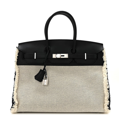 Hermes Swift Twill H Fray Fray Birkin 35 Black Ecru 1 of 11