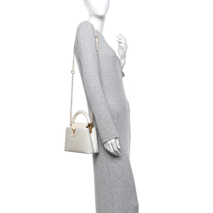 Louis Vuitton Metallic Calfskin Satin Pearl Embellished Mini Treasure Capucines Cream 2 of 9