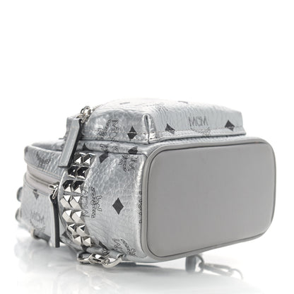 MCM Metallic Visetos Studded X-Mini Bebe Boo Backpack Silver 4 of 11