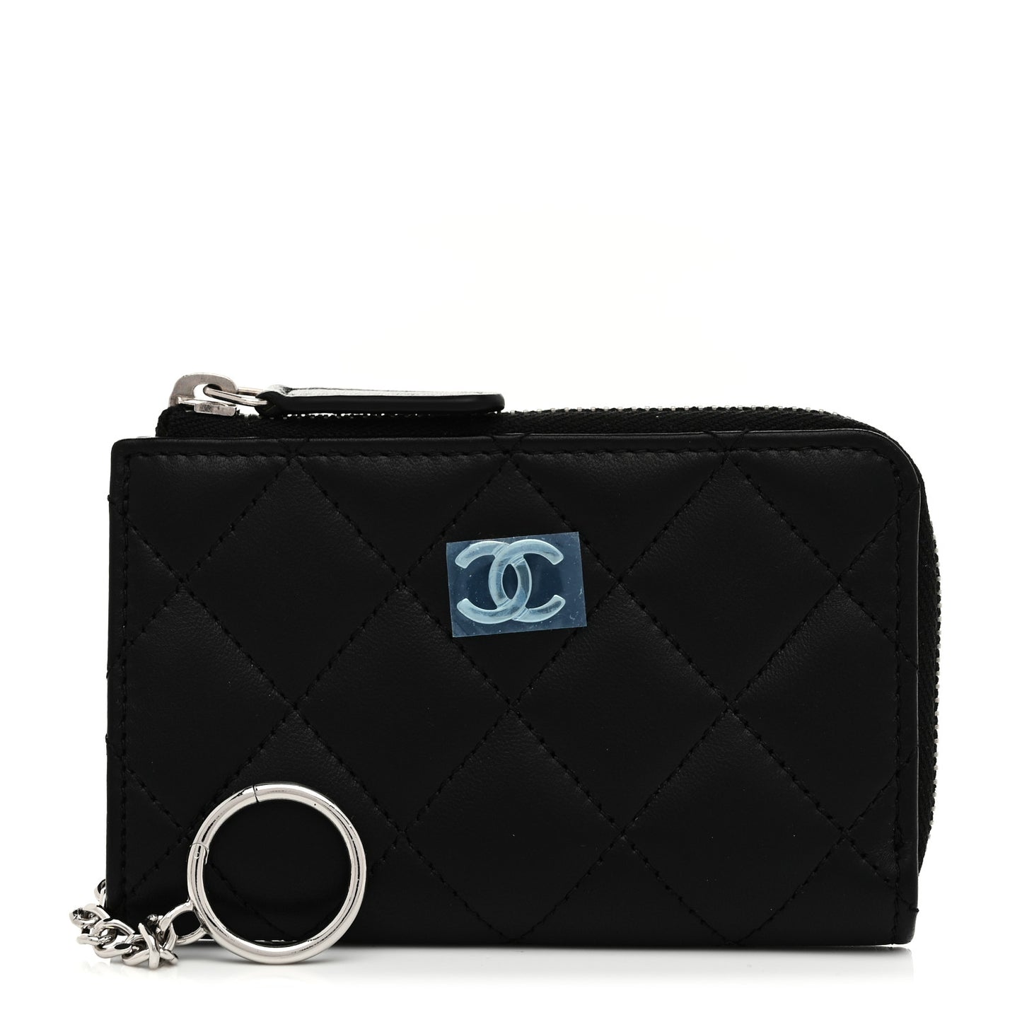 Lambskin Quilted Key Holder Case Black