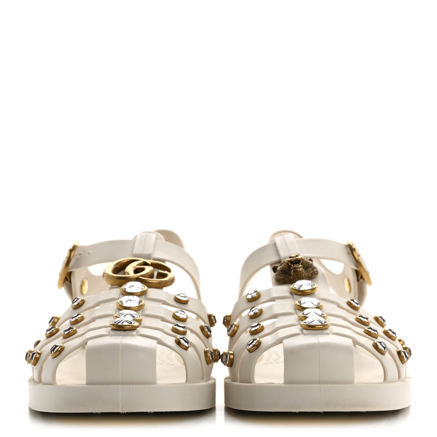 Gucci Rubber Crystal Womens Buckle Strap Sandals 39 White 3 of 9