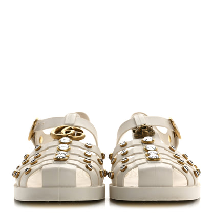 Gucci Rubber Crystal Womens Buckle Strap Sandals 39 White 3 of 9