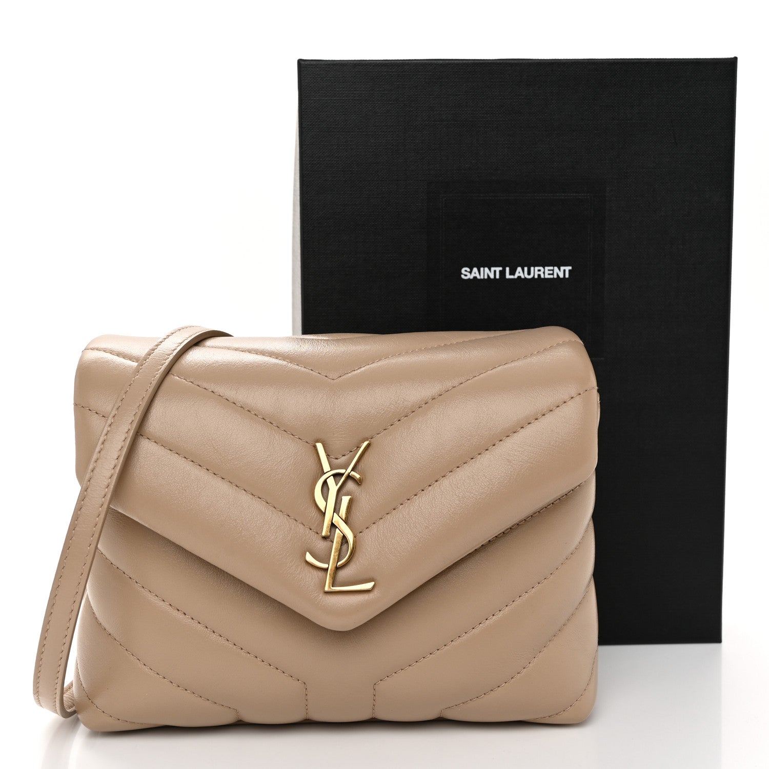 Saint Laurent Calfskin Y Quilted Monogram Toy Loulou Crossbody Bag Dark Beige 11 of 11