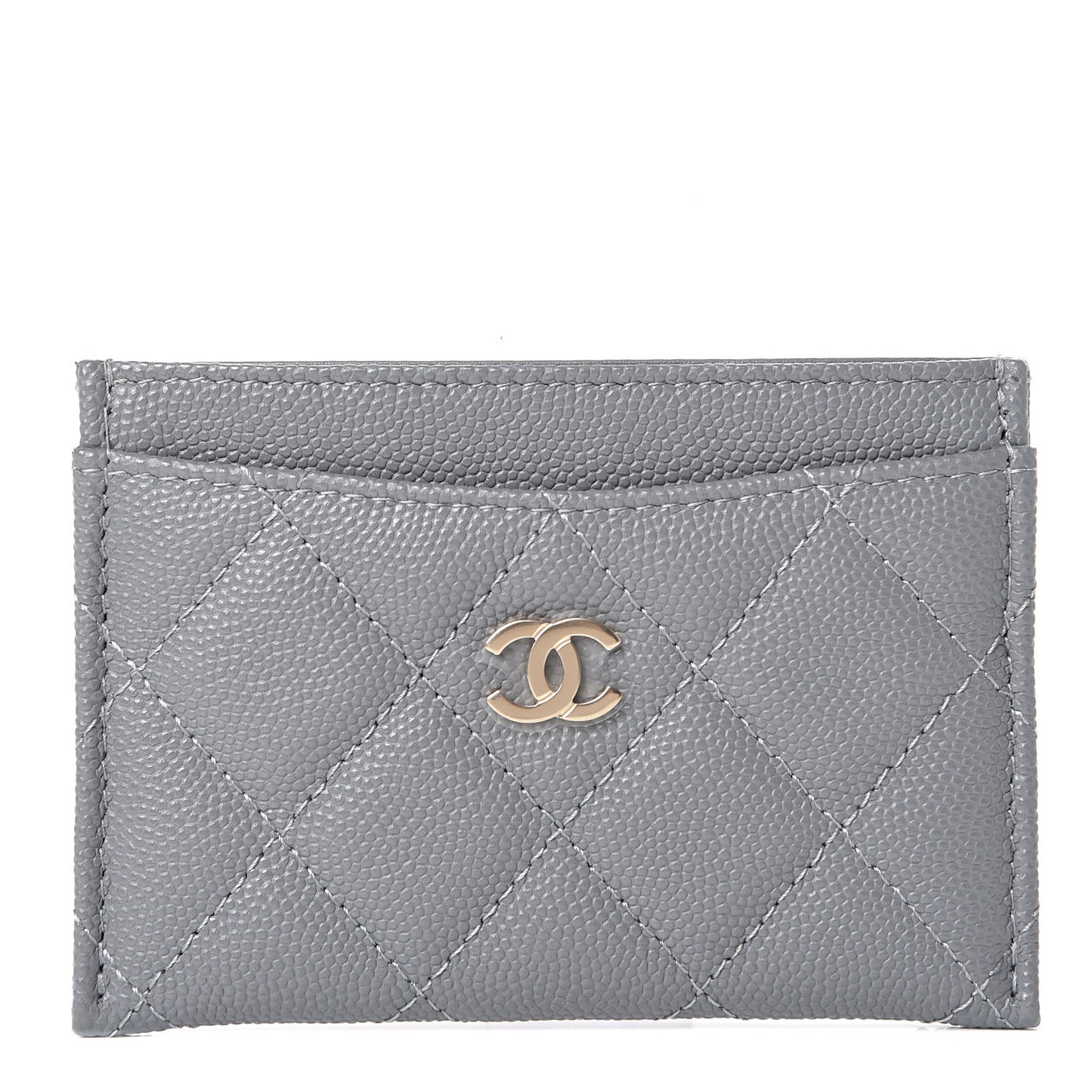 Caviar Quilted Card Holder Grey