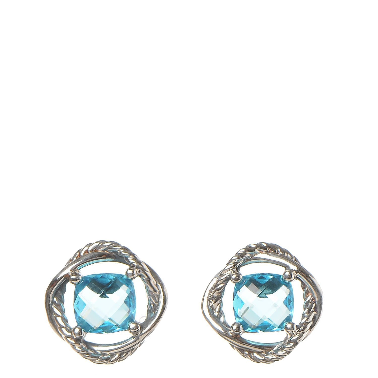 David Yurman Sterling Silver Blue Topaz 7mm Infinity Earrings 1 of 4