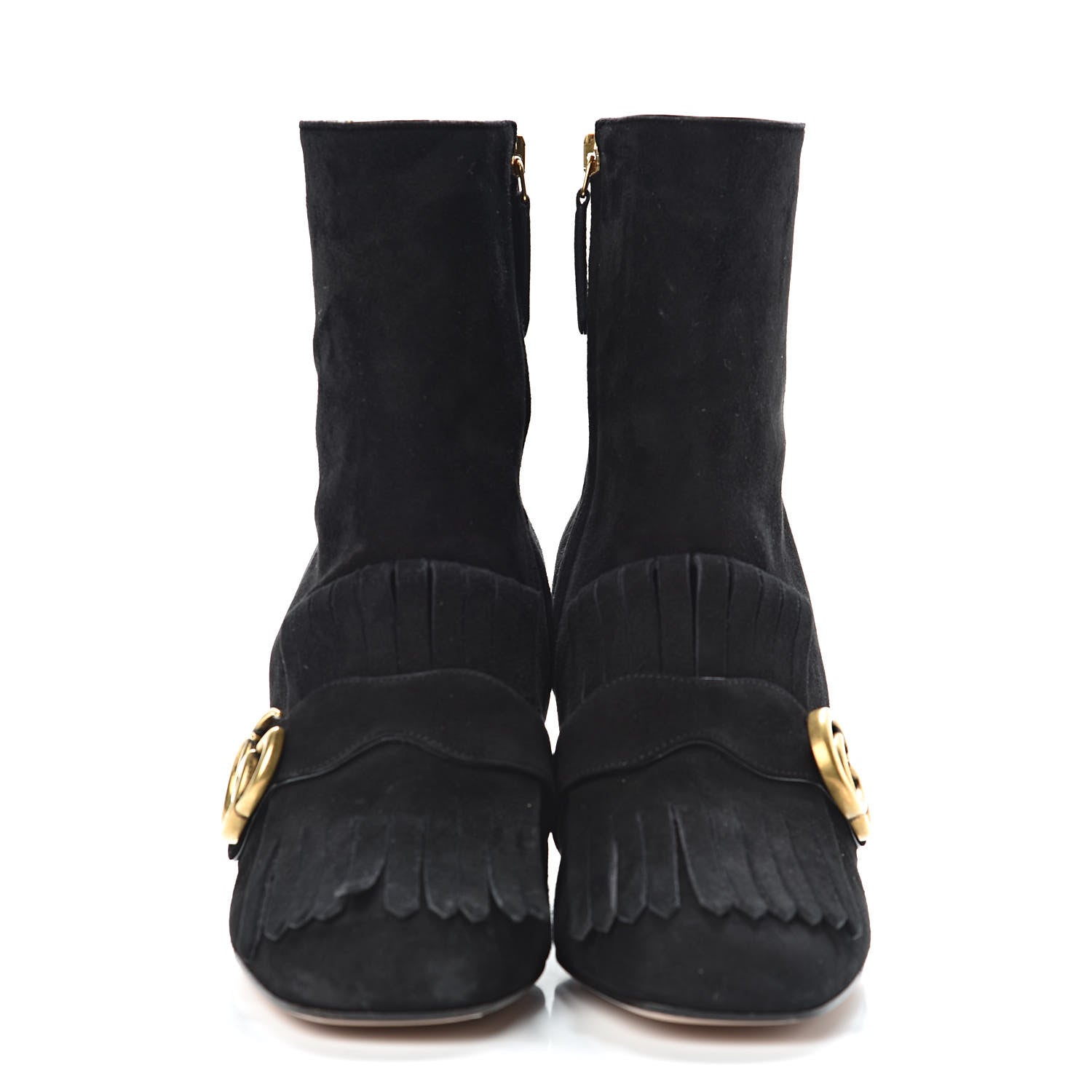 Gucci Kid Scamosciato GG Marmont Fringe 75mm Ankle Boots 38 Black 2 of 13