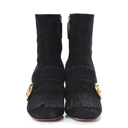 Gucci Kid Scamosciato GG Marmont Fringe 75mm Ankle Boots 38 Black 2 of 13