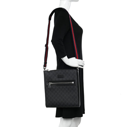 Gucci GG Supreme Monogram Appia Calfskin Web Flat Messenger Bag Black Grey 2 of 9