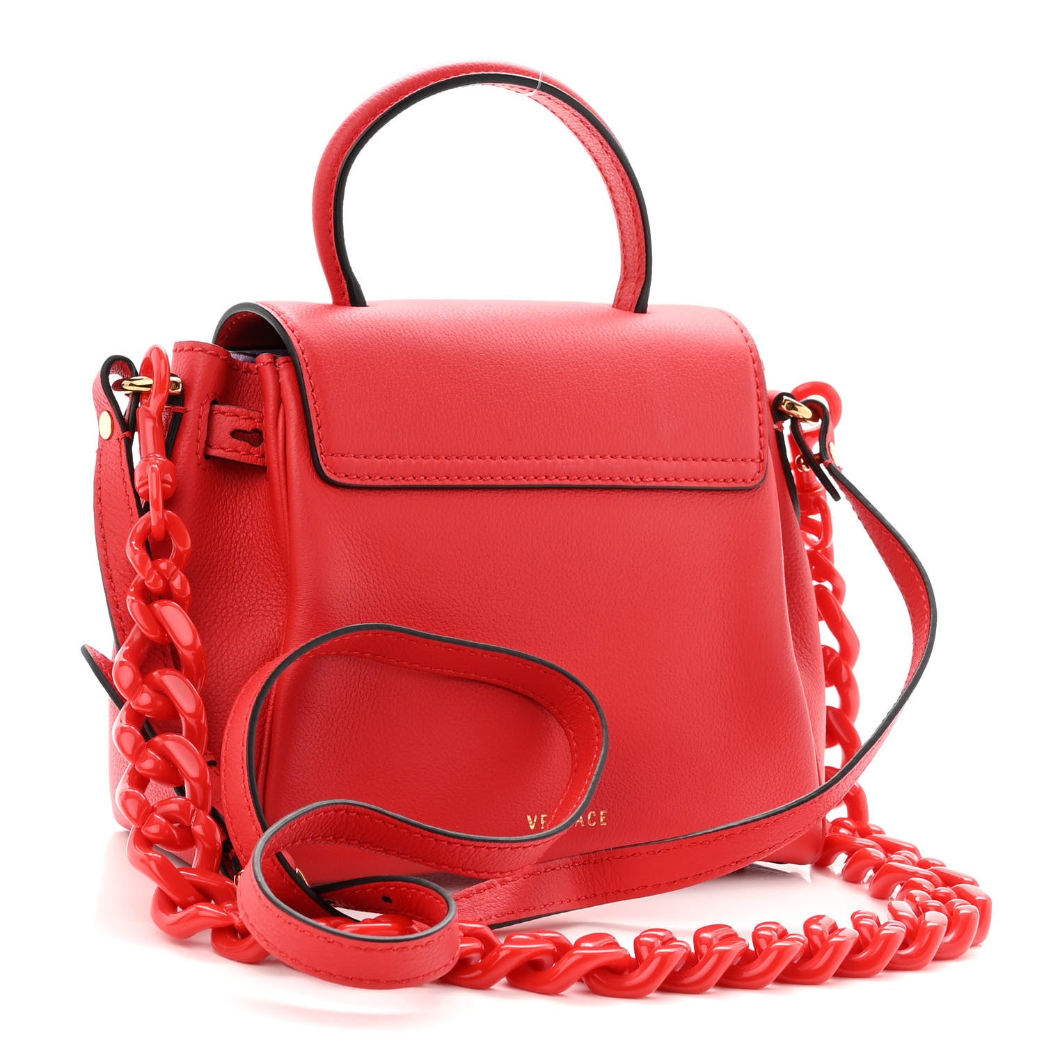 Versace Grained Calfskin Medusa Small Top Handle Handbag Red 3 of 12