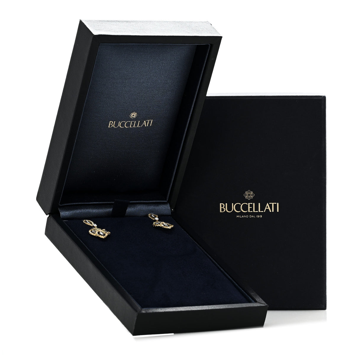 Buccellati 18K Yellow White Gold Diamond Mini Etoile Pendant Drop Earrings 5 of 5