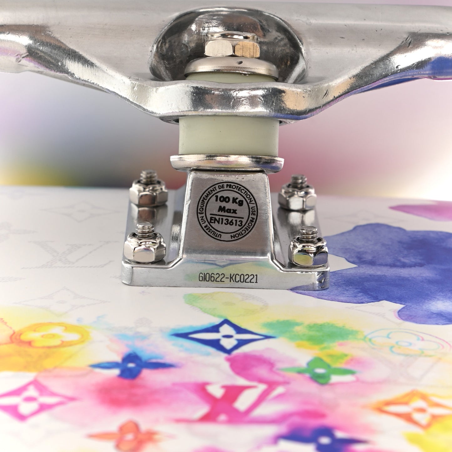 Monogram Watercolor Wood Skateboard Multicolor