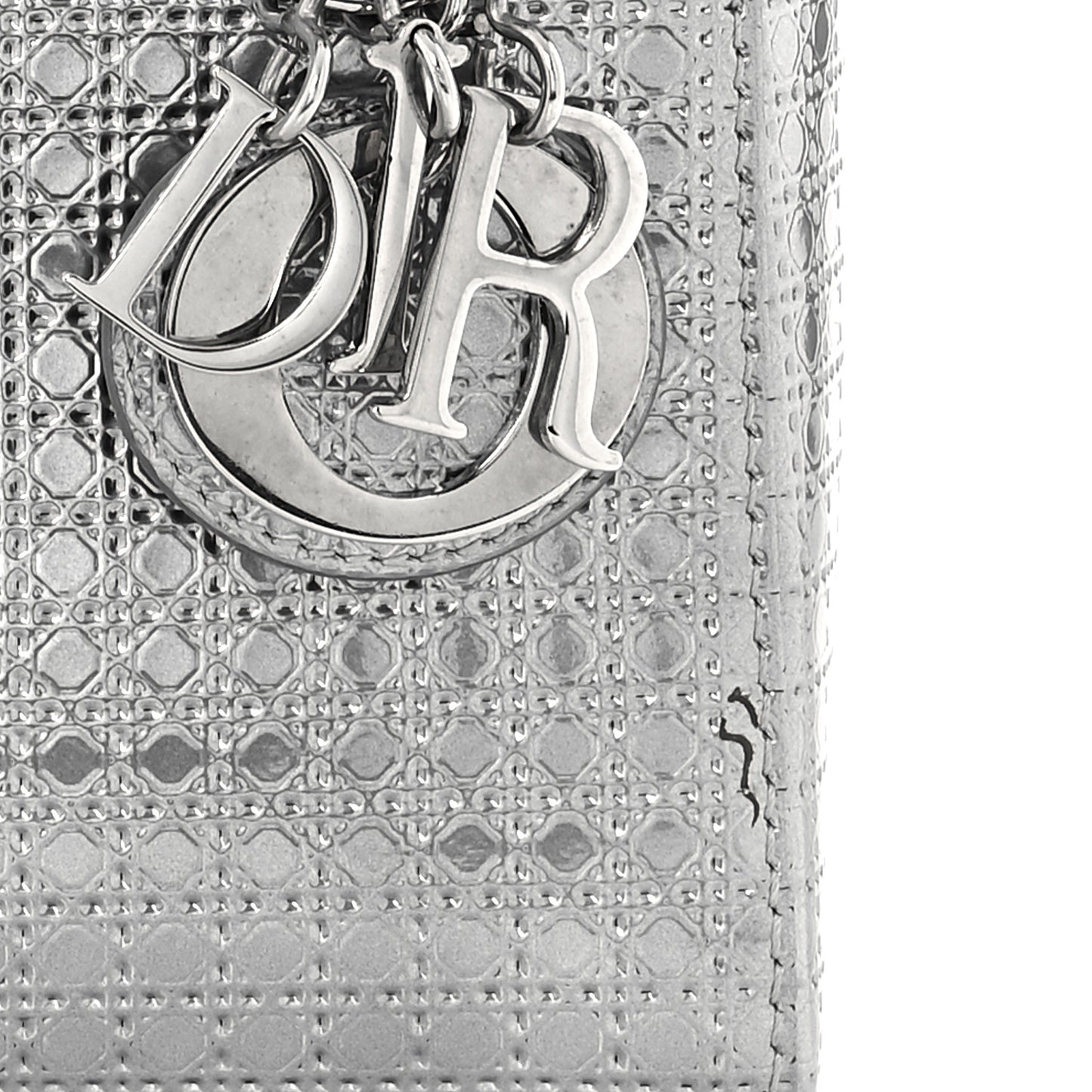 Metallic Patent Micro-Cannage Mini Lady Dior Silver