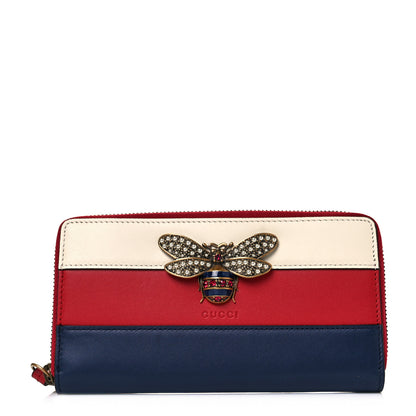 Gucci Calfskin Queen Margaret Zip Around Wallet Blue Agata Hibiscus Red Mystic White 1 of 8