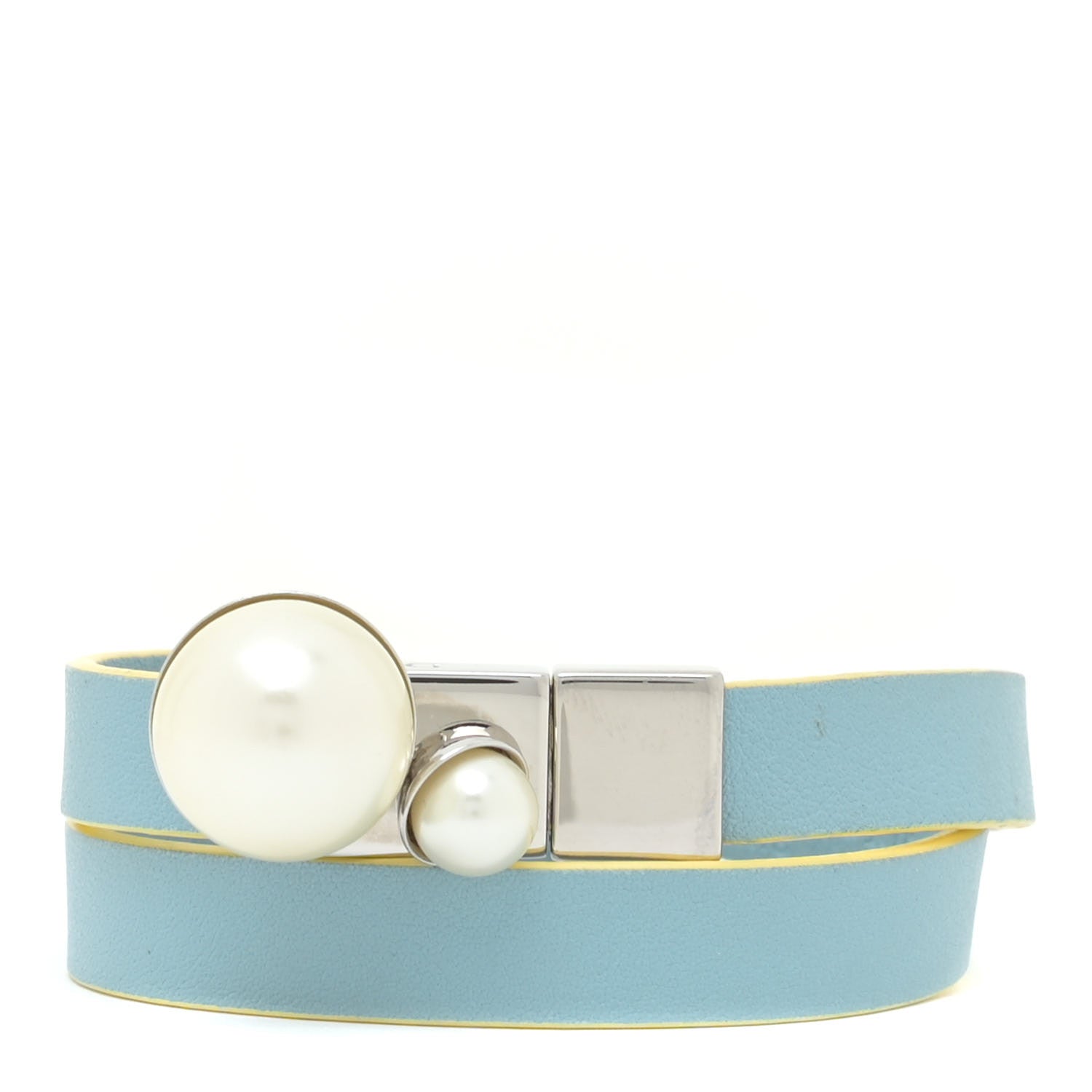 Christian Dior Calfskin Pearl Double Bracelet M Blue 1 of 8