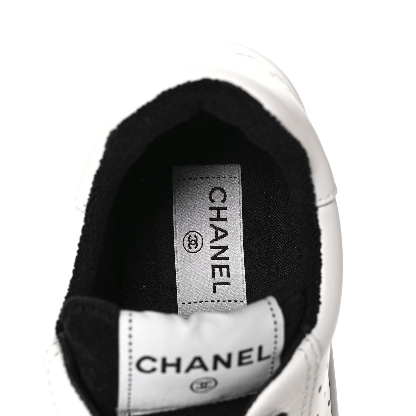 Grained Calfskin Fabric Womens Logo Sneakers 38.5 White Black
