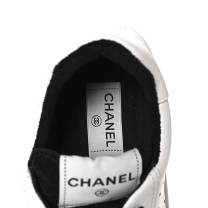 Chanel Grained Calfskin Fabric Womens Logo Sneakers 38.5 White Black 7 of 9