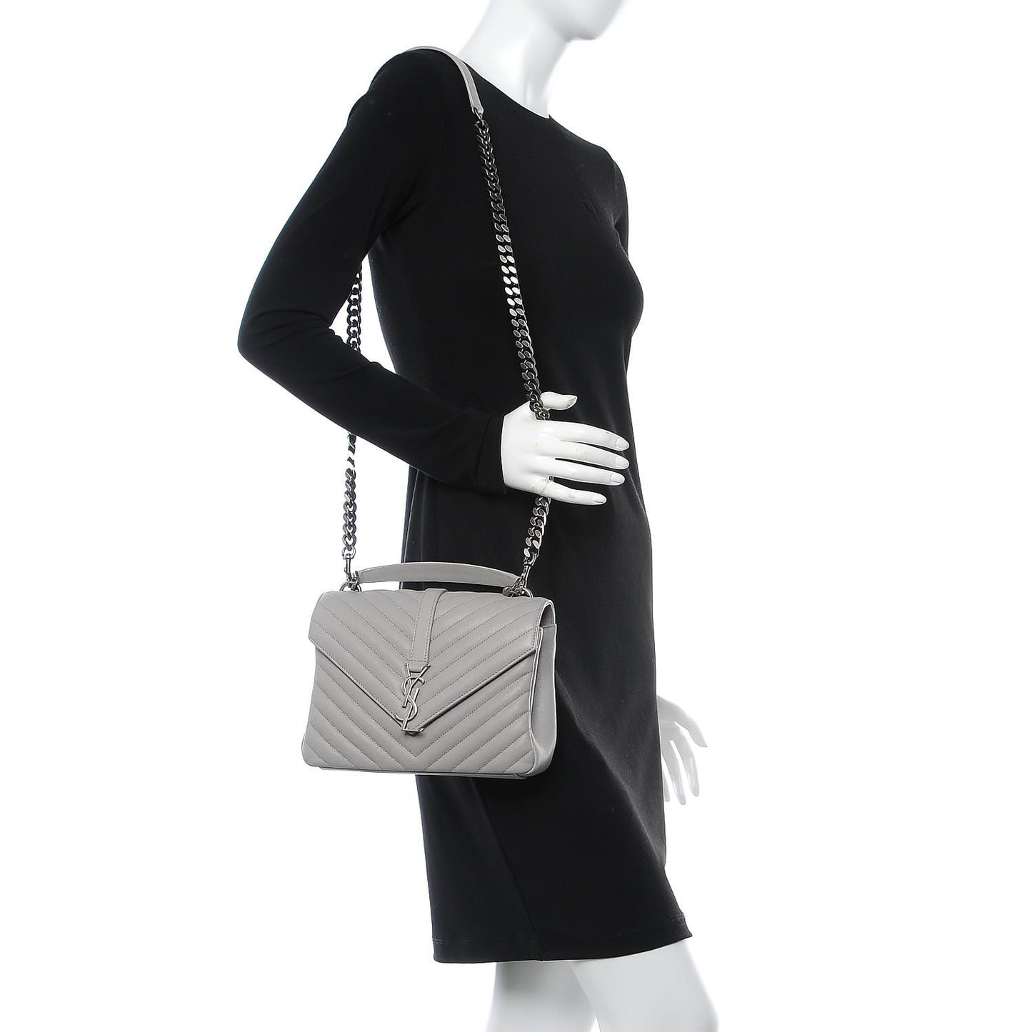 Sheepskin Matelasse Medium College Monogram Bag Light Grey