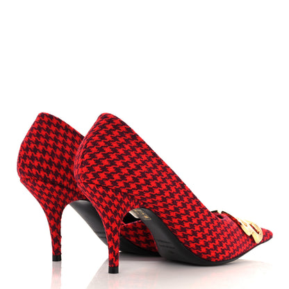 Balenciaga Wool Houndstooth BB D'Orsay Pointed Toe Knife 80mm Pump 36 Red Black Gold 4 of 9